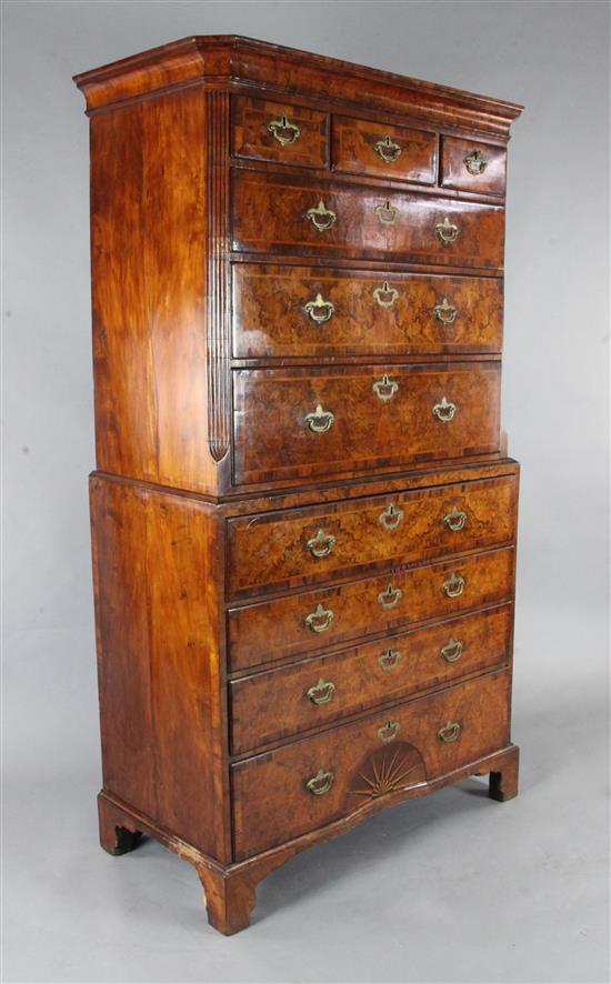 An early 18th century walnut chest on chest, W.3ft 5in. D.1ft 9in. H.6ft 3in.